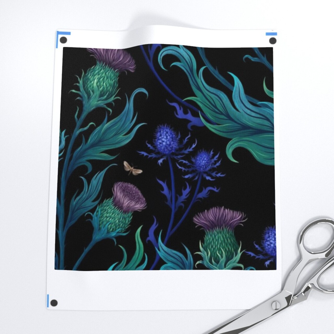 Art Nouveau Moody Floral Witchy Thistle Insects Botany Magical Crescent Moon Gothic Custom Printed Fabric by Spoonflower Various Fabrics by the Yard or Fat Quarter